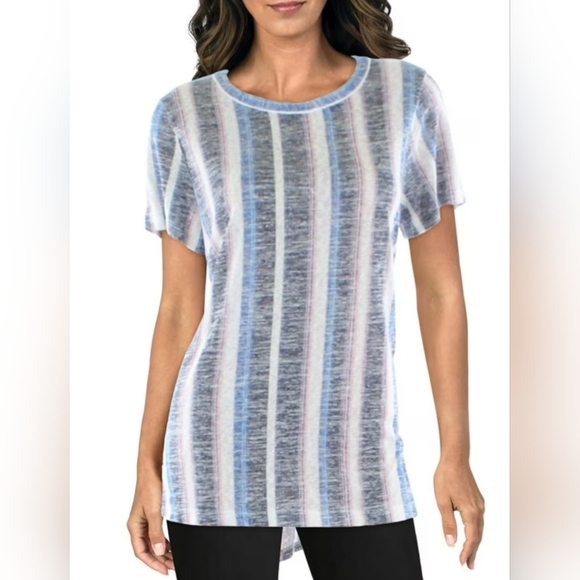 B Collection by Bobeau Crewneck Striped Pullover Top Blue XL NEW - Picture 1 of 7